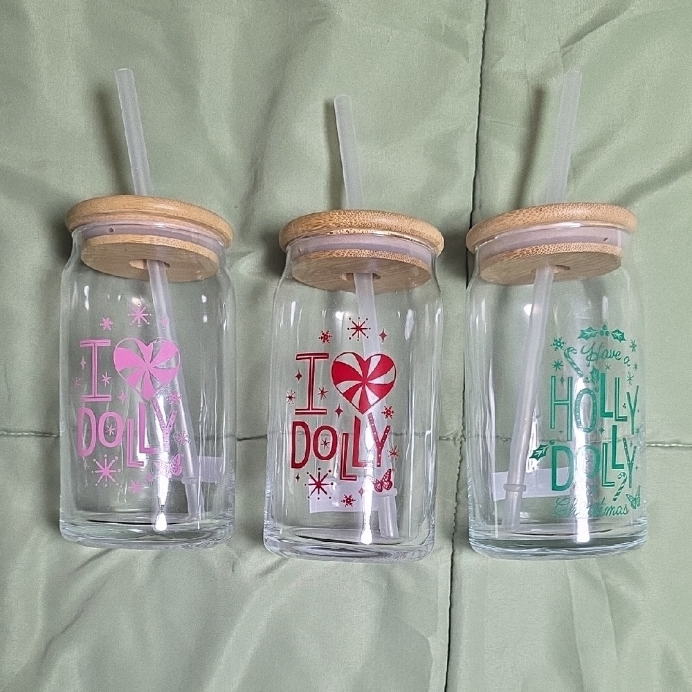 Dolly Parton Glass Cup with Bamboo Lid and Straw
